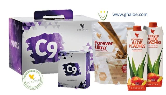 C9 de Forever avec Aloe Pêche et Ultra Lite Chocolat